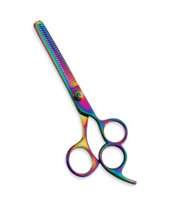 Thinning Scissor. Double Blade Teeth. Plastic Handle. Satin Finish.